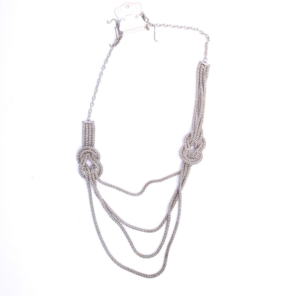 NEW Necklace & Earring Set Silver Tone Triple Chain, Knotted, Long Necklace